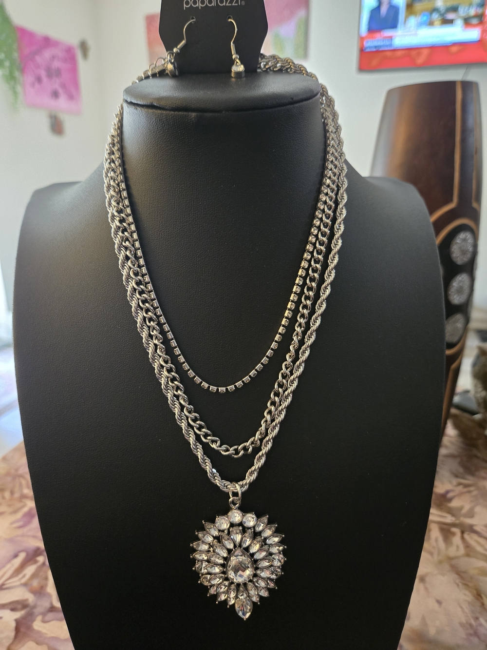 Paparazzi Silver Crystal Layered Pendant Necklace - Silver